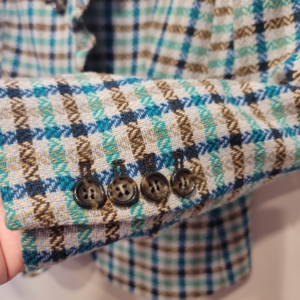 Sz 2P Talbots Wool Blazer Windowpane Plaid Tweed Check Preppy Elbow Patch - Picture 6 of 9